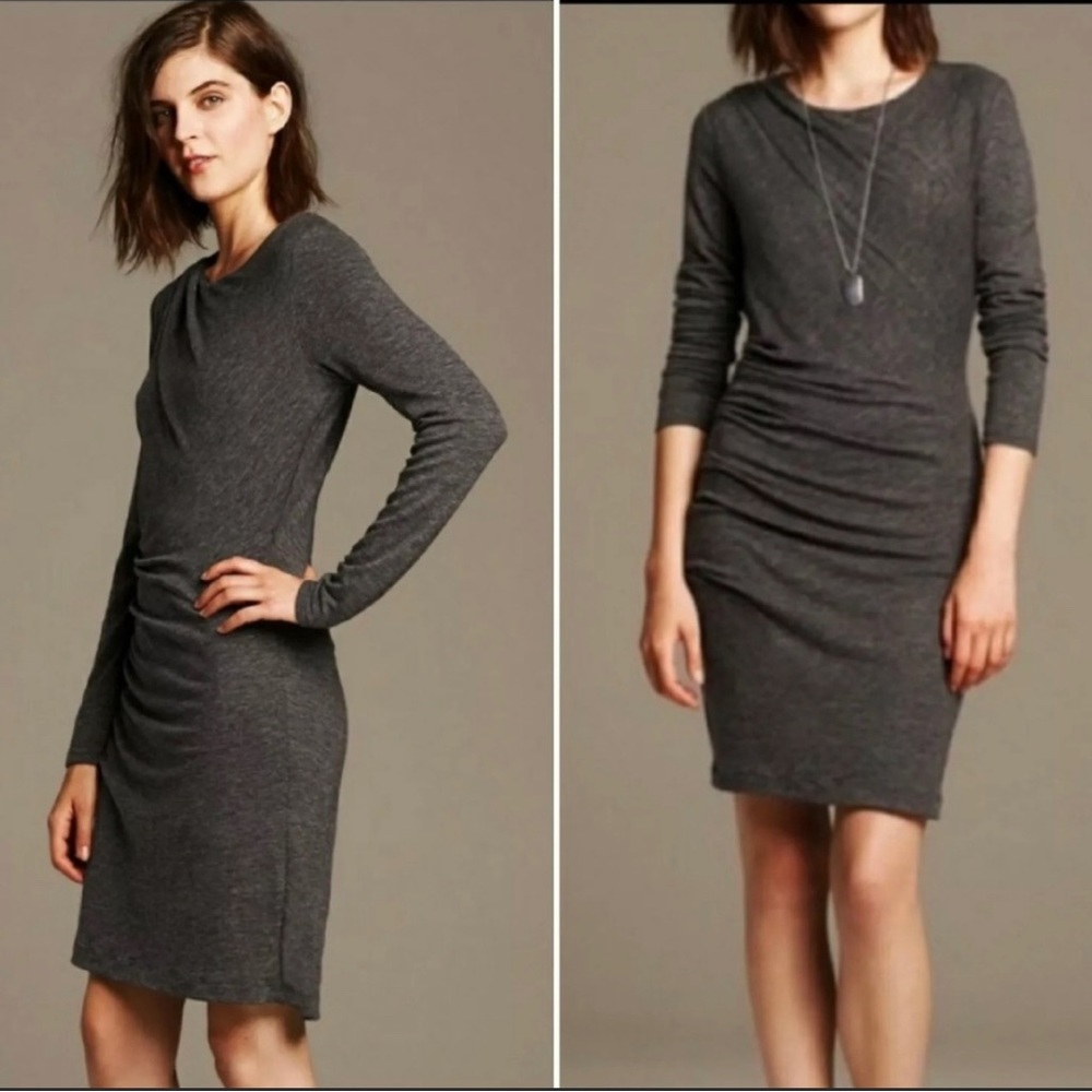 Banana Republic Charcoal Gray Ruched Dress Sz M